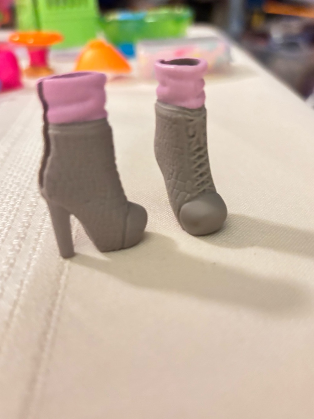 Barbie Grey Ankle Boots with Pink Cuff
